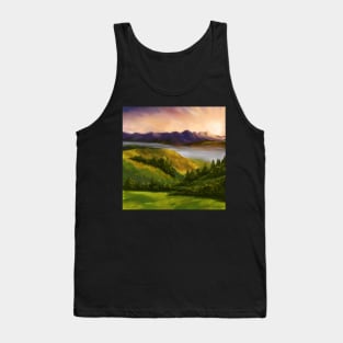 Sunset Mountains Landscape Oil Painting Tank Top